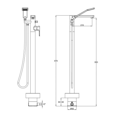 Flite Floor Standing Bath Shower Mixer - Brushed Brass